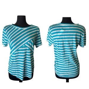 J.Crew Women’s Size Medium Blue and White Striped Asymmetrical Linen Cross Strip